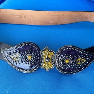 Etro Leather studded paisley Belt Italy sz 90
